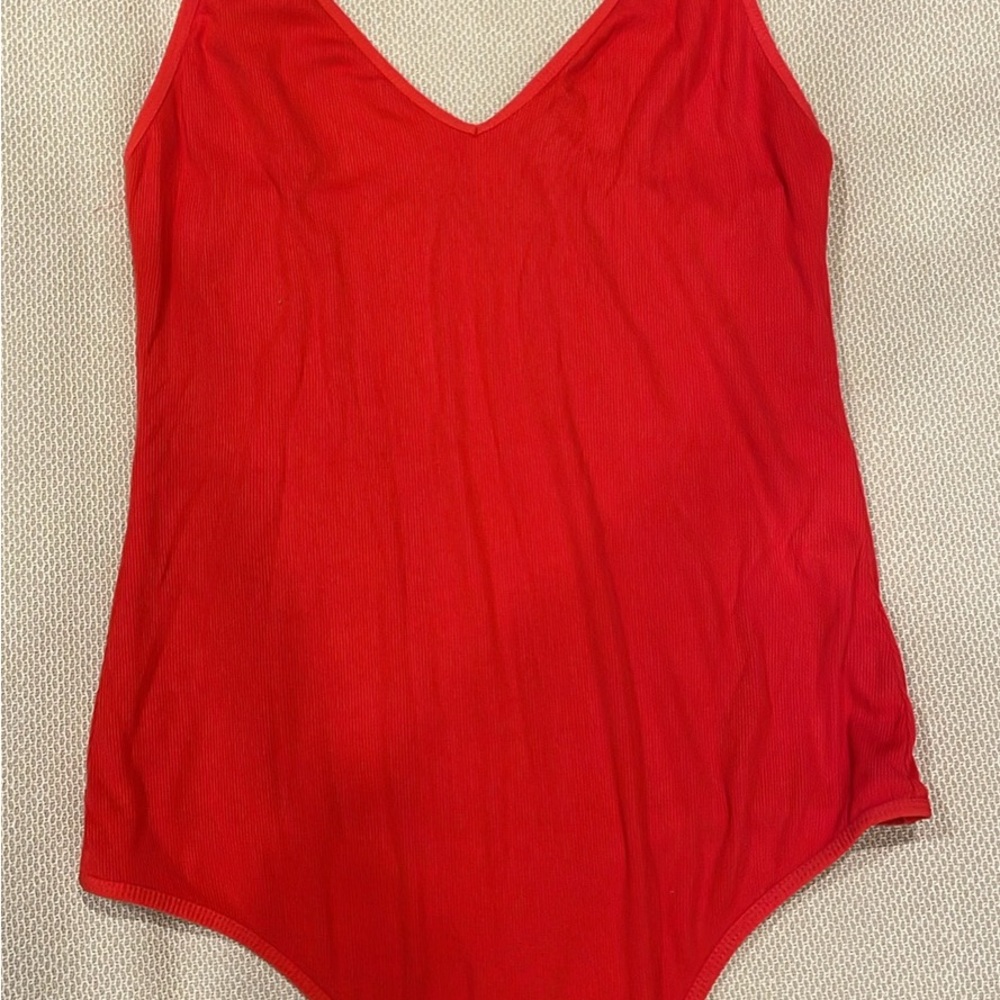 Red ribbed body suit tank
